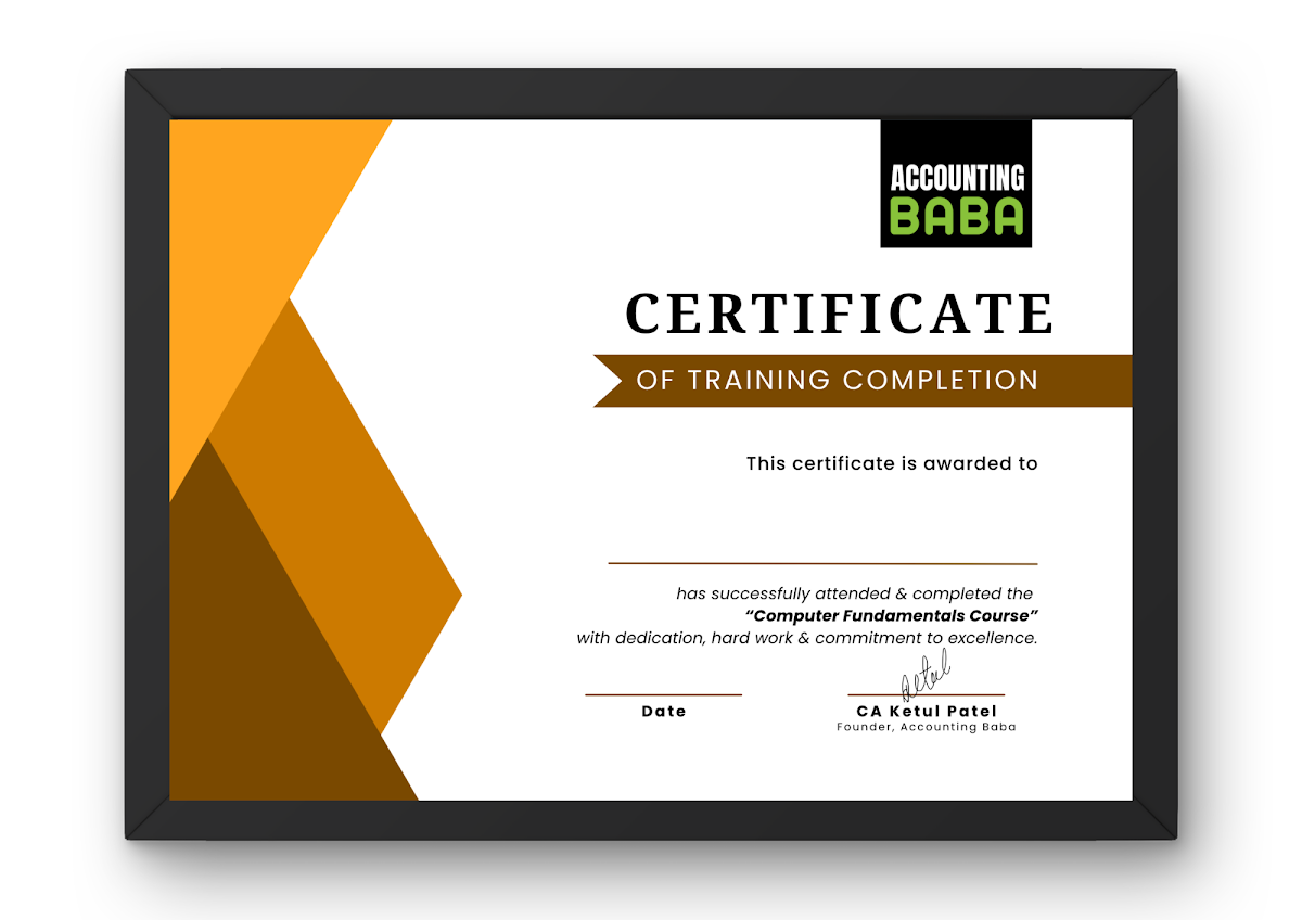 Computer Fundamentals Course Completion Certificate - Accounting Baba Surat
